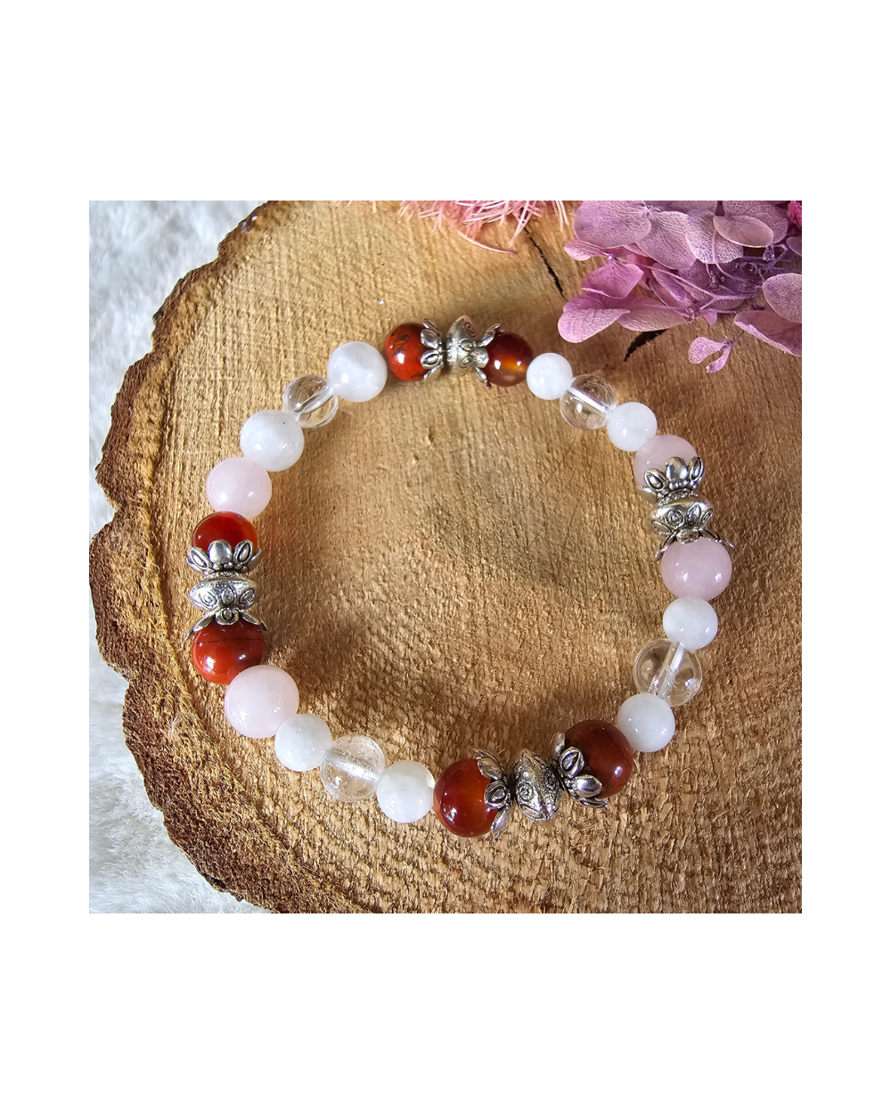 Bracelet UNIQUE Pierre de Lune – Cristal – Jaspe – Cornaline – Quartz Rose  Amour & Stabilité Émotionnelle