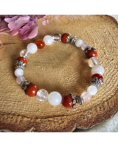 Bracelet UNIQUE Pierre de Lune – Cristal – Jaspe – Cornaline – Quartz Rose  Amour & Stabilité Émotionnelle