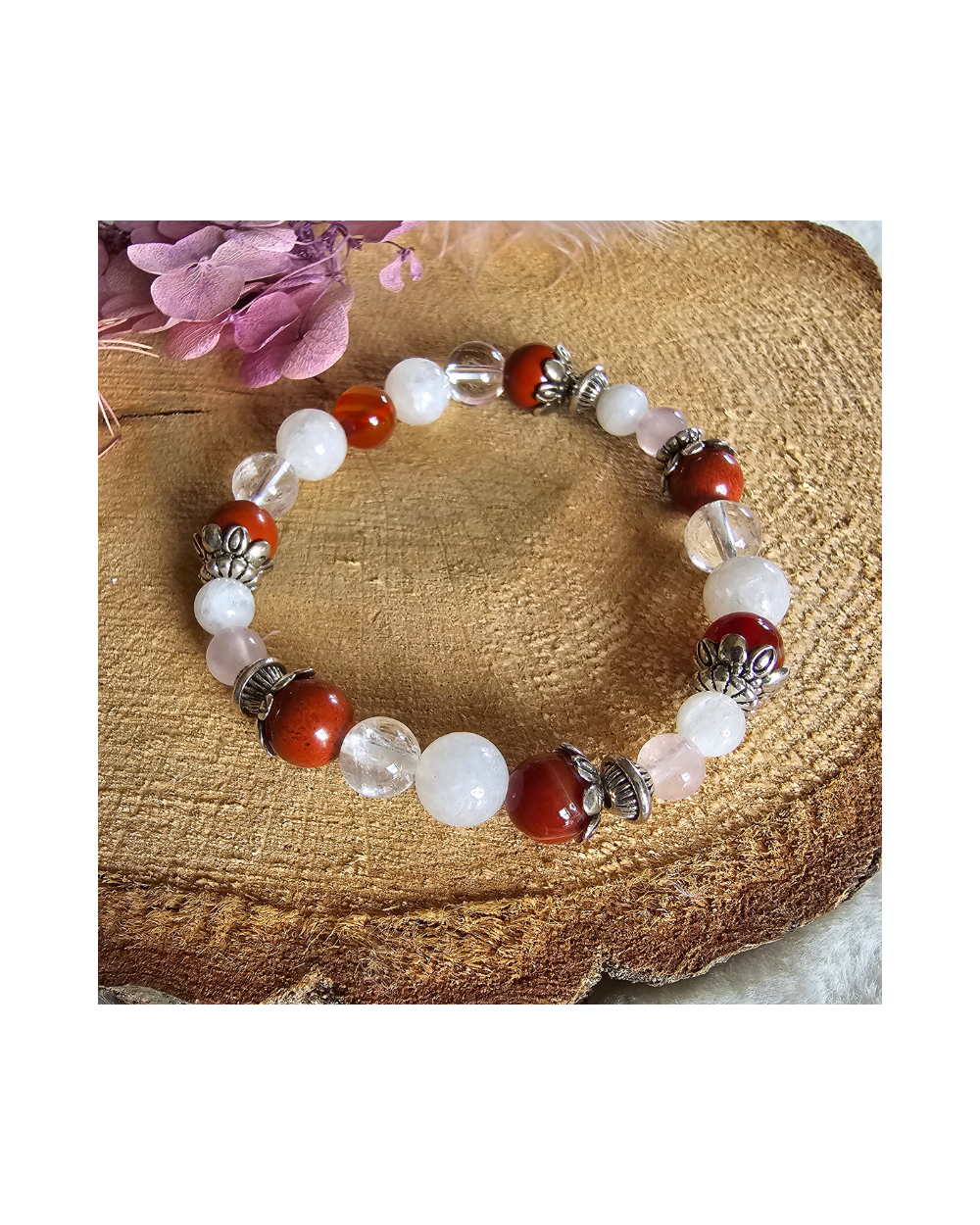 Bracelet UNIQUE Pierre de Lune – Cristal – Jaspe – Cornaline – Quartz Rose  Amour & Stabilité Émotionnelle
