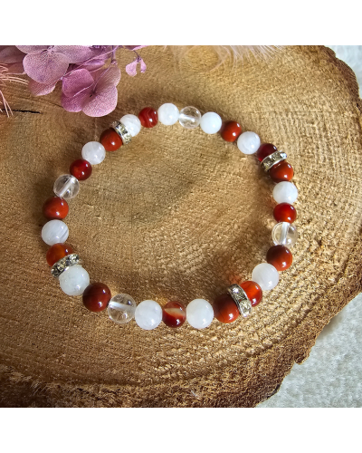 Bracelet UNIQUE Pierre de Lune – Cristal de roche – Jaspe rouge – Cornaline  Intuition & Stabilité Émotionnelle