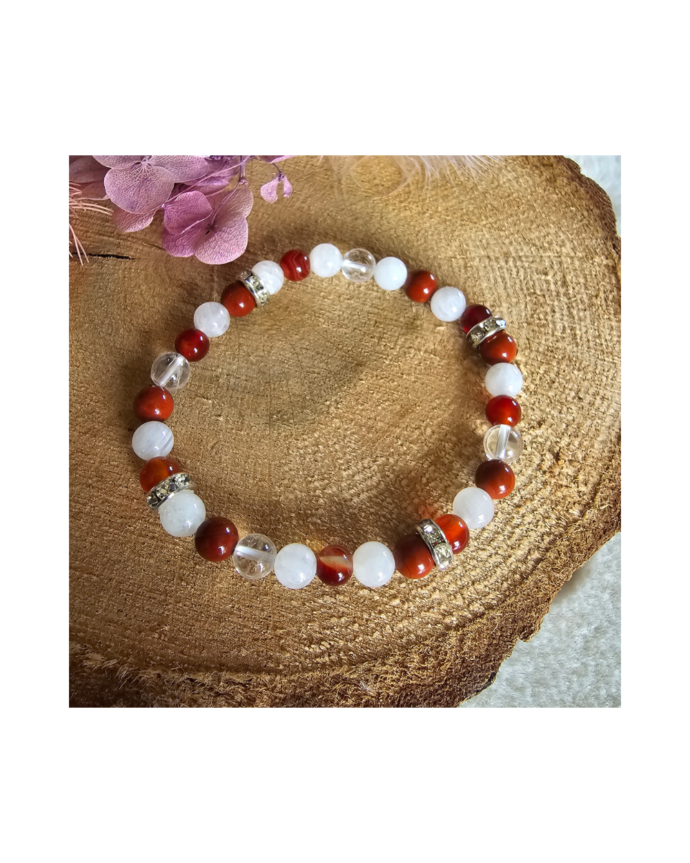 Bracelet UNIQUE Pierre de Lune – Cristal de roche – Jaspe rouge – Cornaline  Intuition & Stabilité Émotionnelle