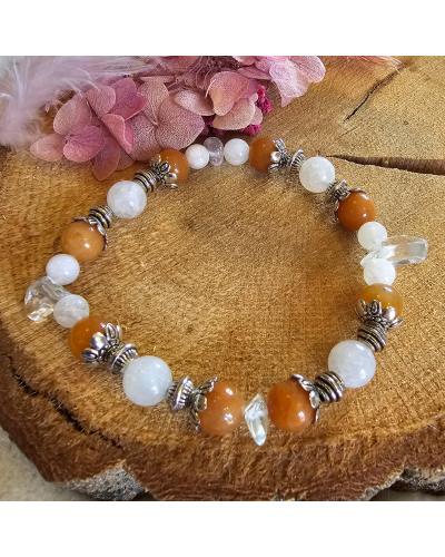 Bracelet UNIQUE Pierre de Lune – Cristal – Aventurine orange  Équilibre & Énergie Positive