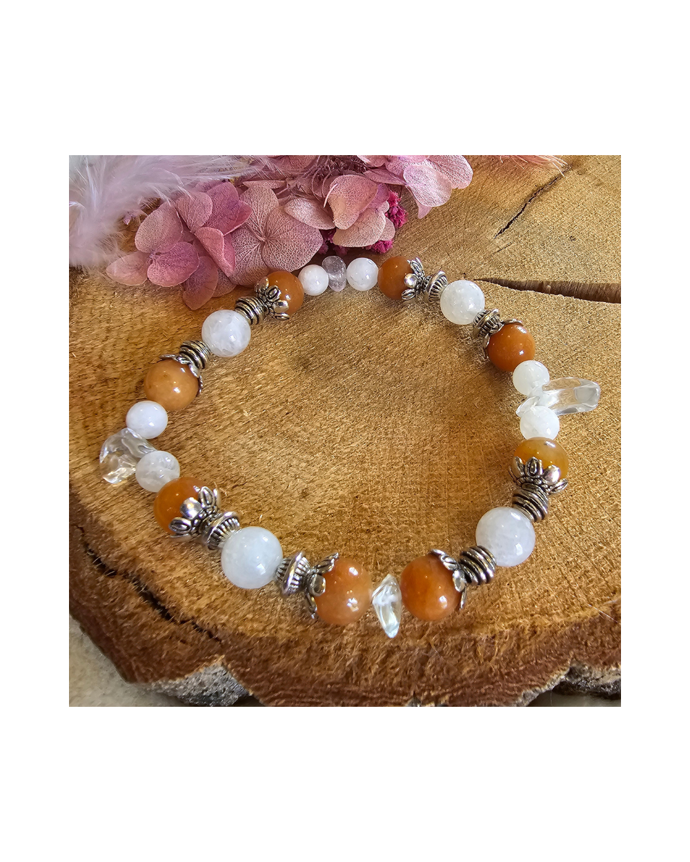 Bracelet UNIQUE Pierre de Lune – Cristal – Aventurine orange  Équilibre & Énergie Positive