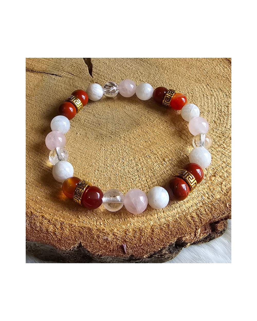 Bracelet UNIQUE Pierre de Lune – Cristal – Jaspe – Cornaline – Quartz Rose  Amour & Stabilité Émotionnelle