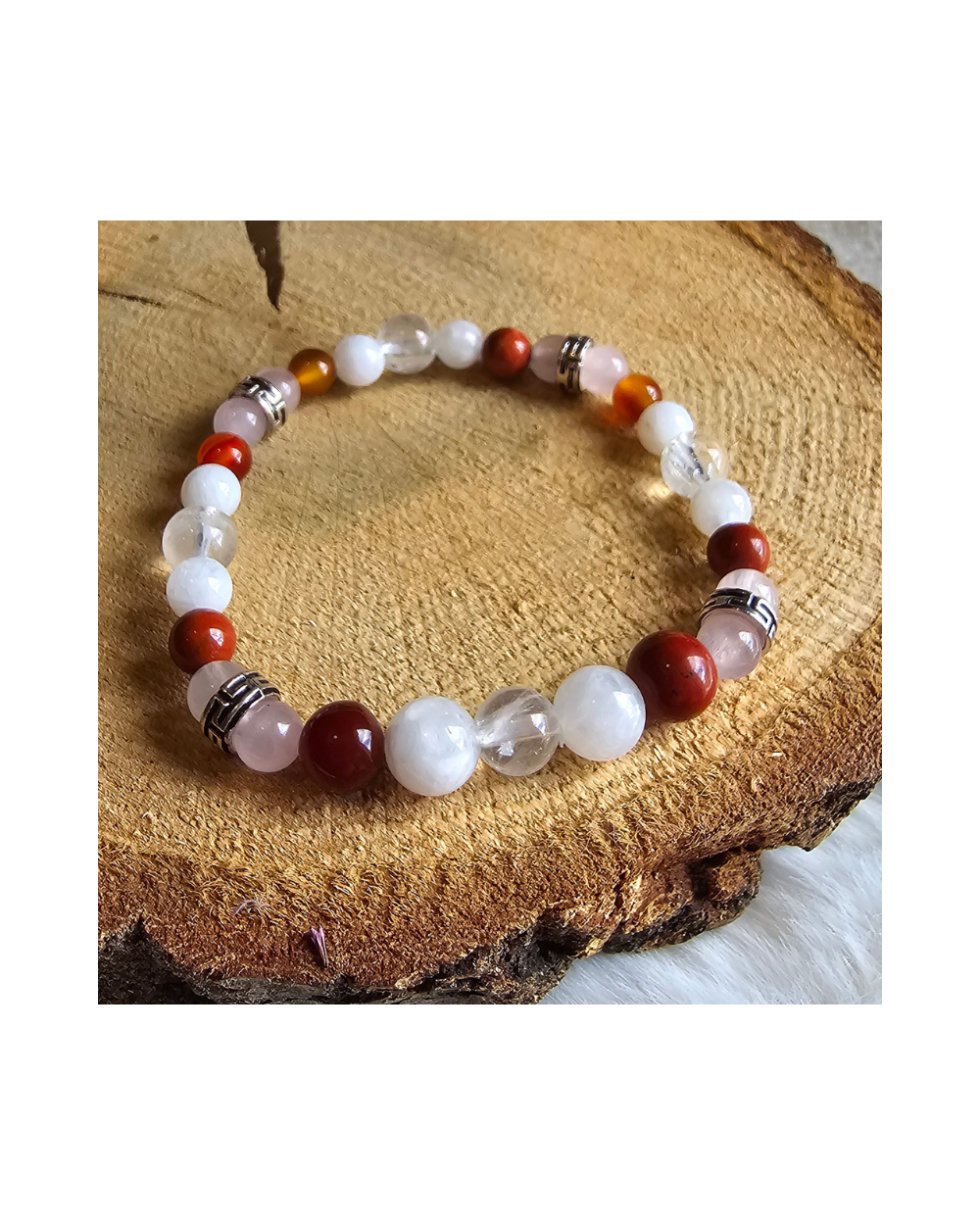 Bracelet UNIQUE Pierre de Lune – Cristal – Jaspe – Cornaline – Quartz Rose  Amour & Stabilité Émotionnelle