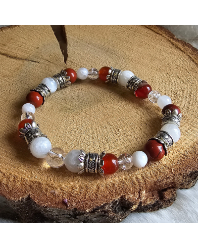 Bracelet UNIQUE Pierre de Lune – Cristal – Jaspe – Cornaline