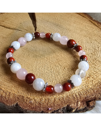 Bracelet UNIQUE Pierre de Lune  – Jaspe – Cornaline – Quartz Rose  Amour & Stabilité Émotionnelle