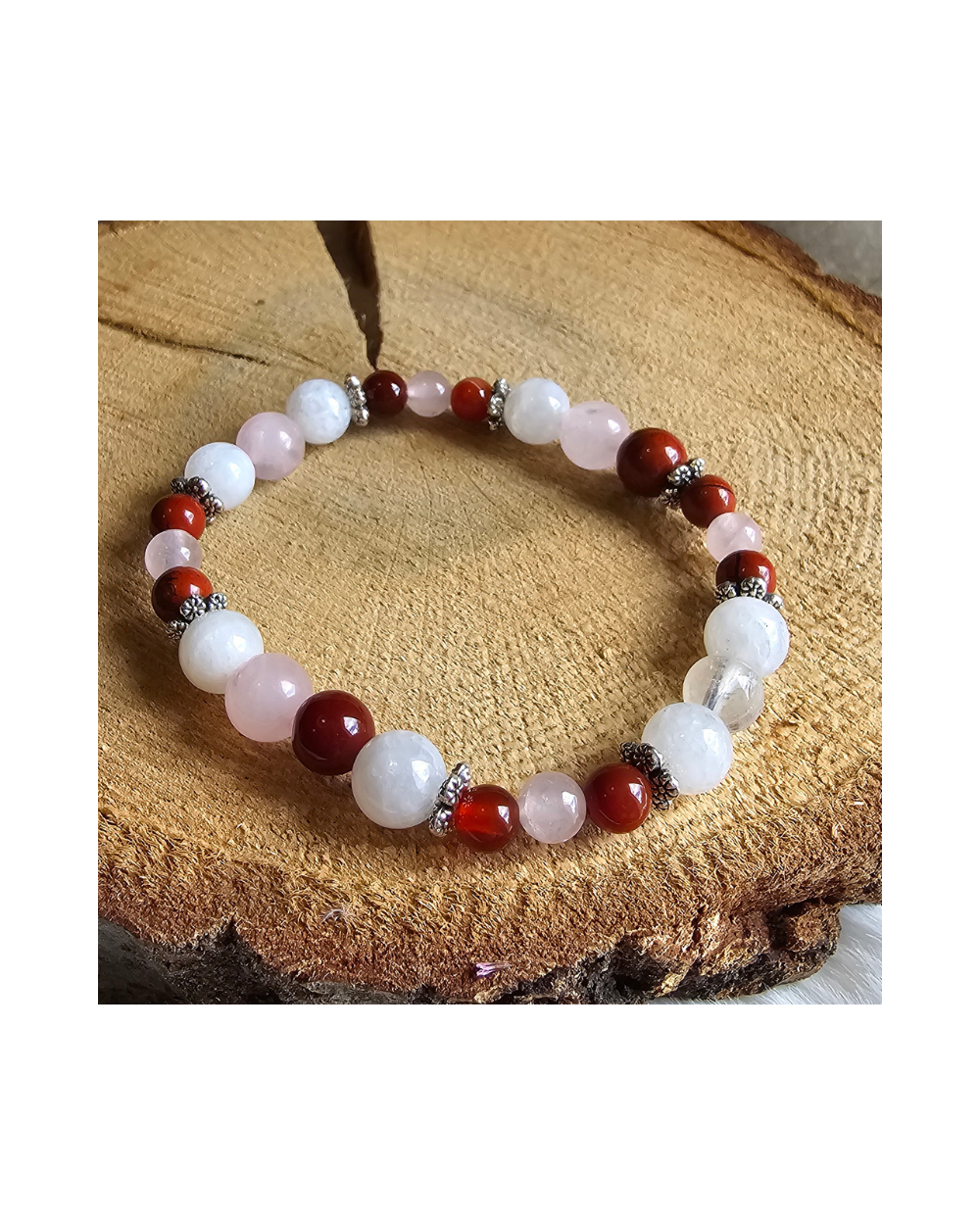 Bracelet UNIQUE Pierre de Lune  – Jaspe – Cornaline – Quartz Rose  Amour & Stabilité Émotionnelle