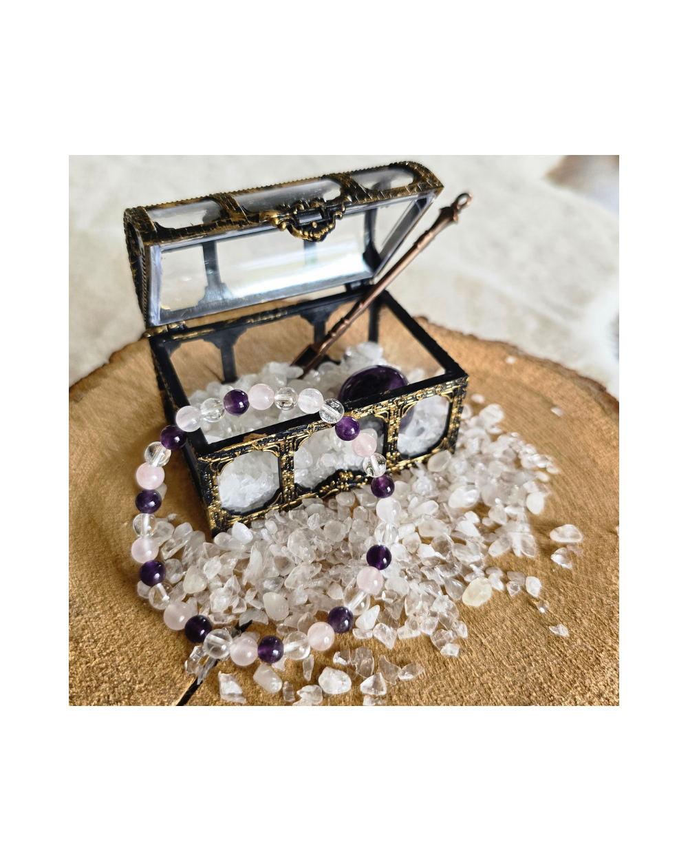Coffret Intention – Sérénité & Clarté | Améthyste, Quartz Rose & Cristal de Roche