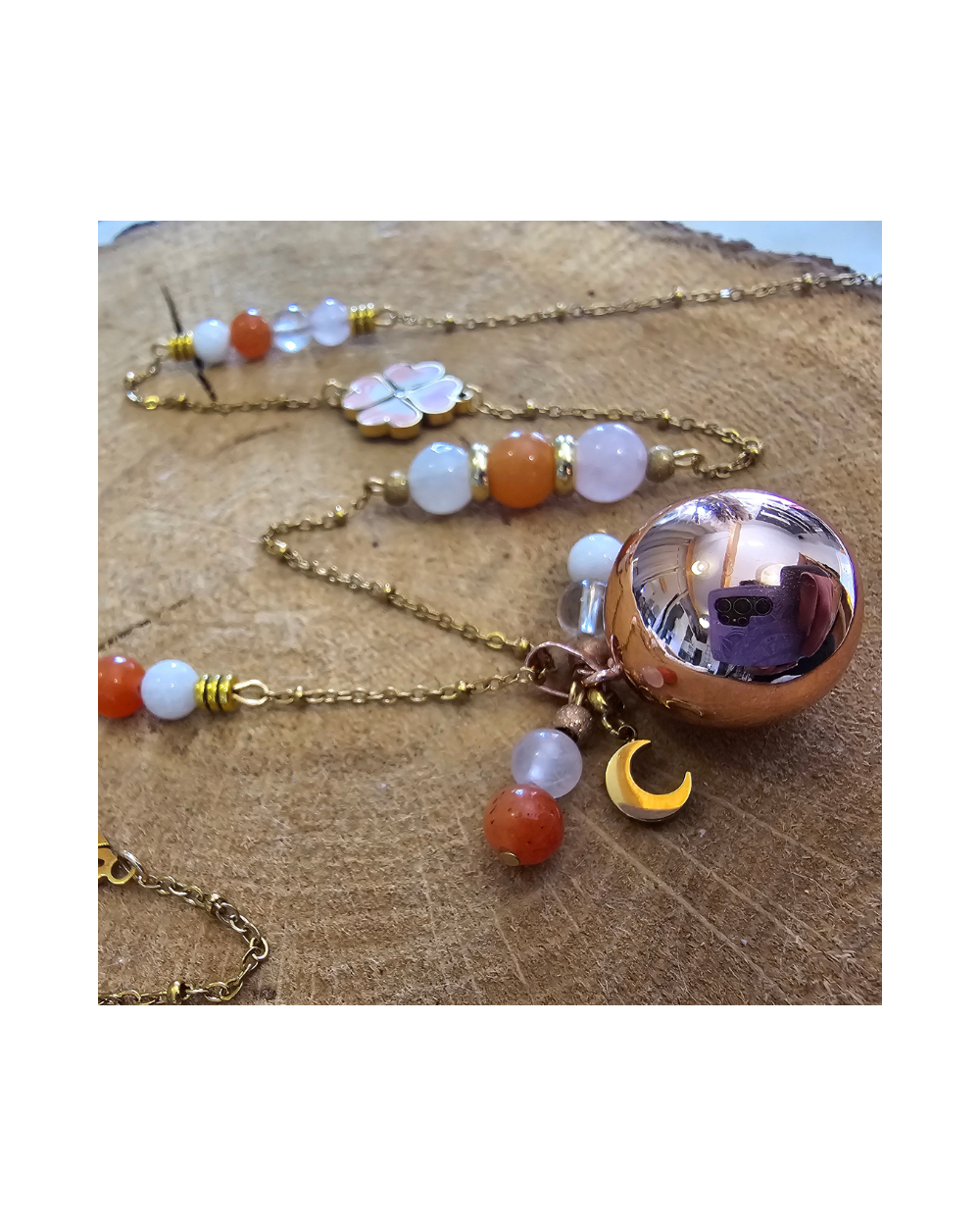 Bola grossesse Aventurine Orange, Quartz Rose, Pierre de Lune & Cristal de Roche | MyHope
