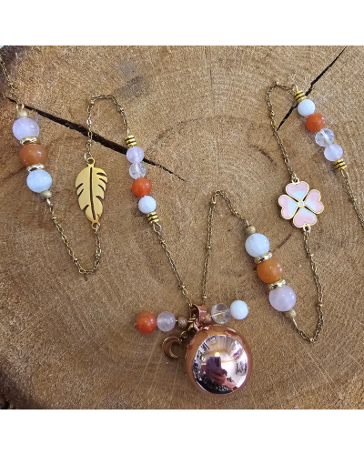Bola grossesse Aventurine Orange, Quartz Rose, Pierre de Lune & Cristal de Roche | MyHope