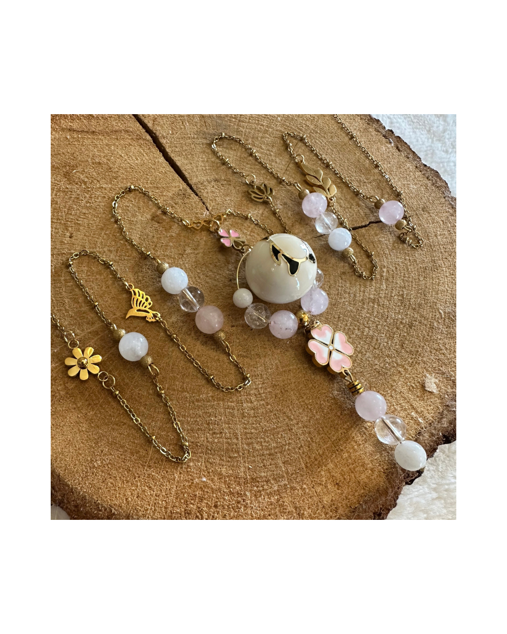Bola grossesse Pierre de Lune, Quartz Rose & Cristal de Roche | MyHope