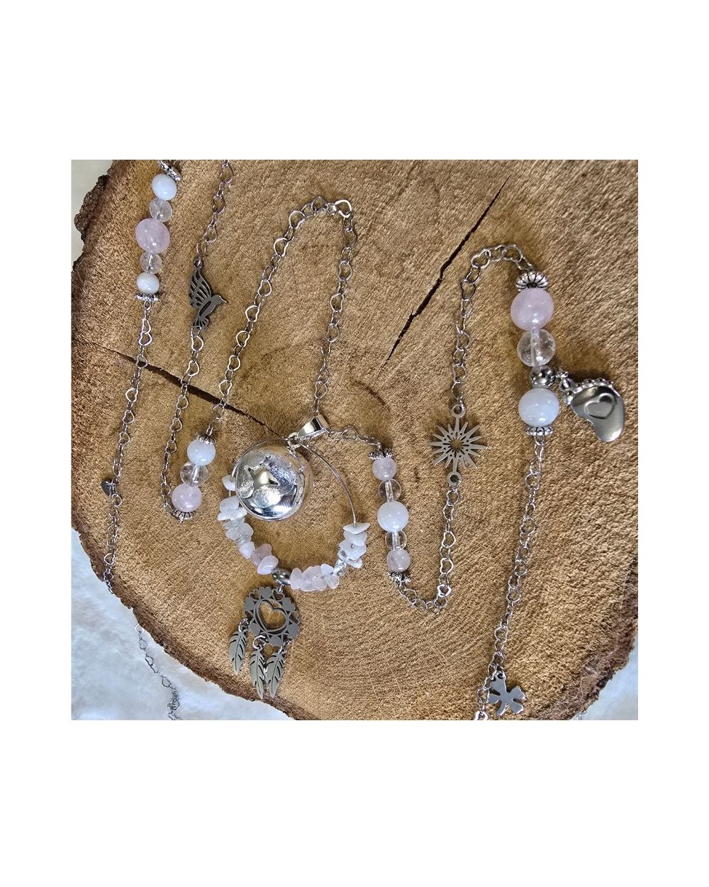 Bola grossesse Pierre de Lune, Quartz Rose & Cristal de Roche | MyHope